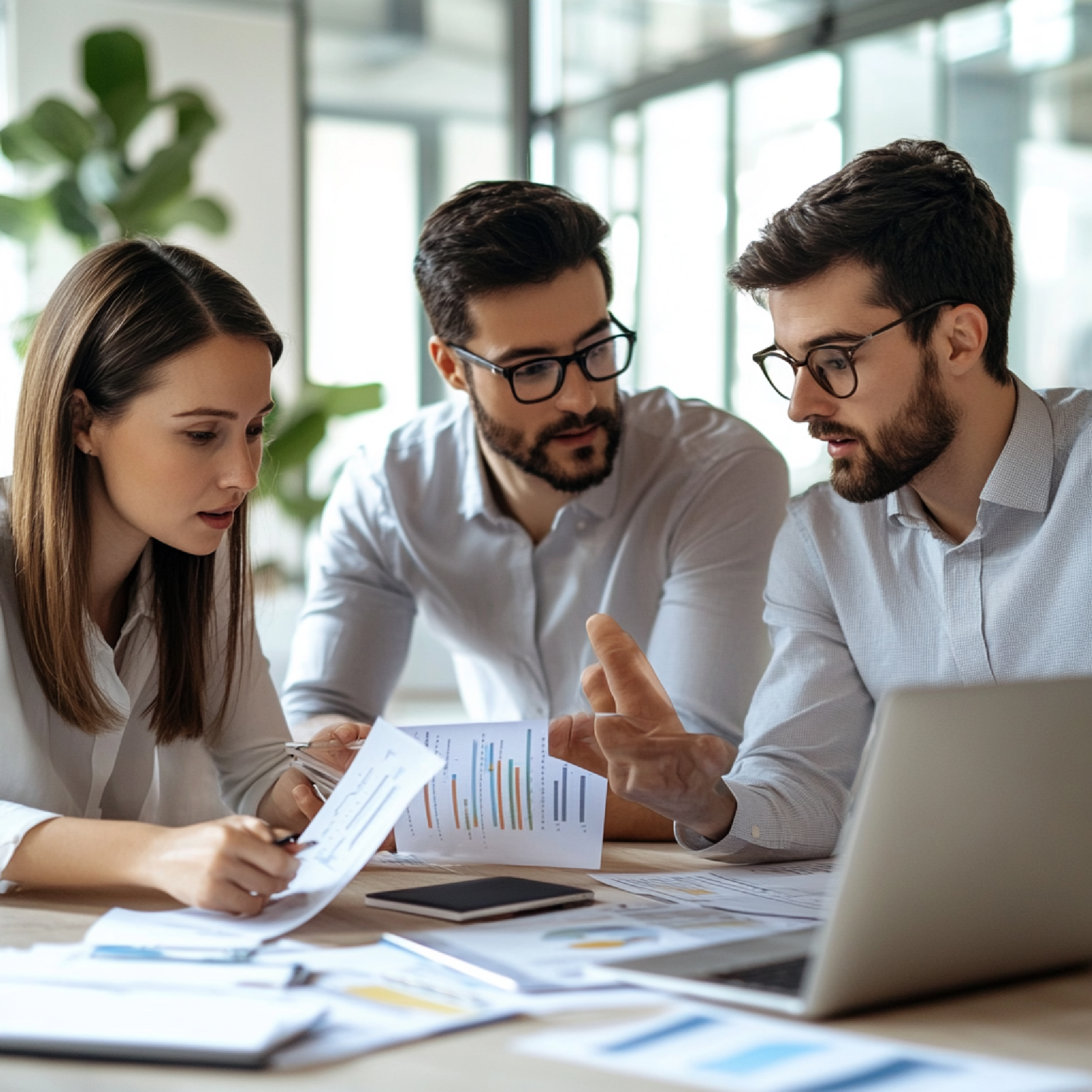 Especialistas analizando documentos fiscales
